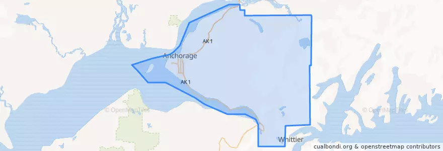 Mapa de ubicacion de Anchorage.