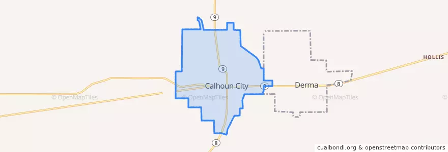 Mapa de ubicacion de Calhoun City.