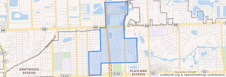 Mapa de ubicacion de Hollywood Seminole Reservation.