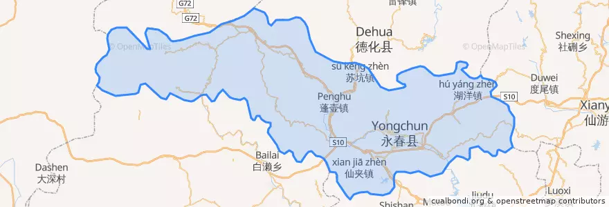 Mapa de ubicacion de Xian de Yongchun.