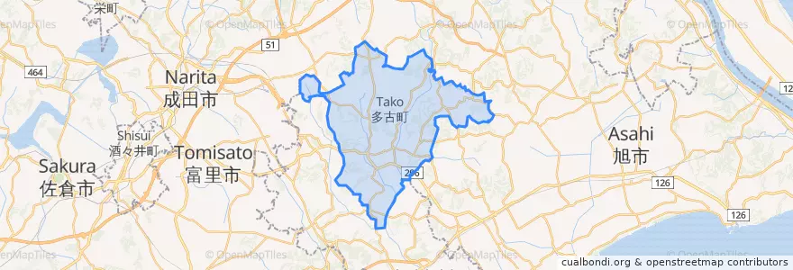 Mapa de ubicacion de 多古町.