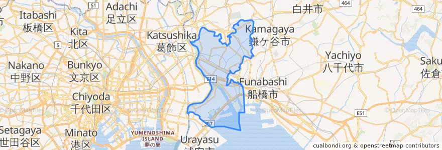 Mapa de ubicacion de 市川市.