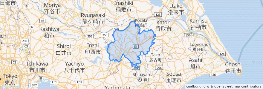 Mapa de ubicacion de Narita.