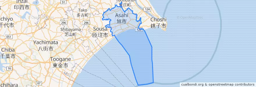 Mapa de ubicacion de 旭市.