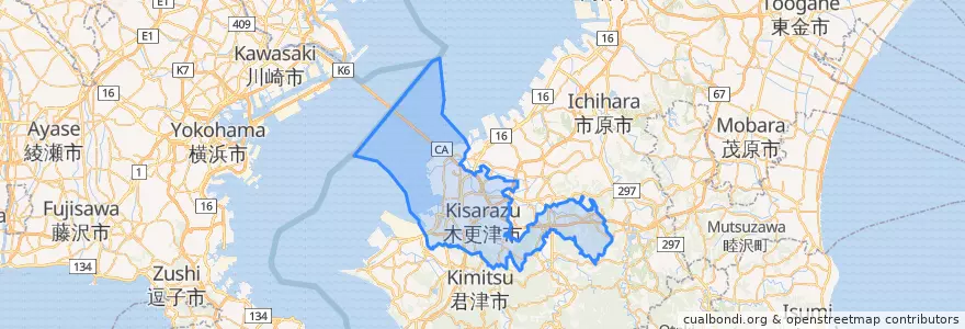 Mapa de ubicacion de 木更津市.