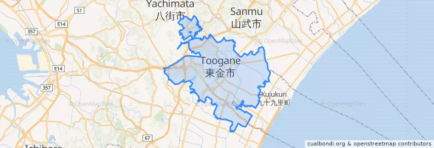 Mapa de ubicacion de 東金市.