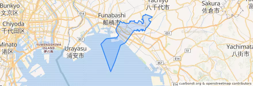 Mapa de ubicacion de 習志野市.