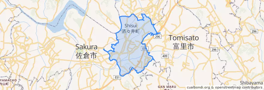 Mapa de ubicacion de 酒々井町.