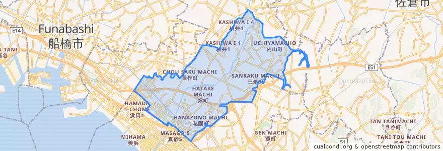 Mapa de ubicacion de 花見川区.