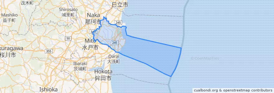 Mapa de ubicacion de ひたちなか市.
