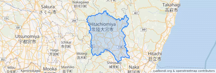Mapa de ubicacion de Hitachiomiya.