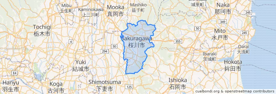Mapa de ubicacion de 桜川市.