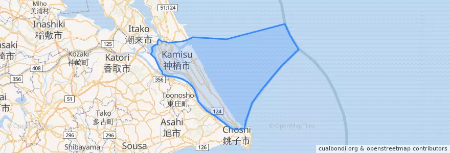 Mapa de ubicacion de 神栖市.