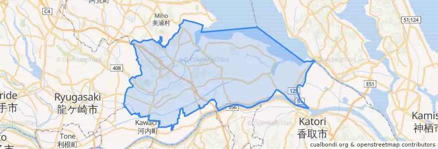 Mapa de ubicacion de 稲敷市.