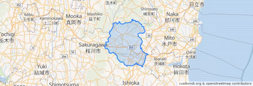 Mapa de ubicacion de 笠間市.