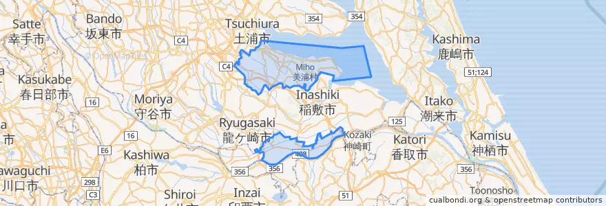 Mapa de ubicacion de 稲敷郡.