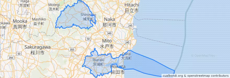 Mapa de ubicacion de Higashiibaraki County.