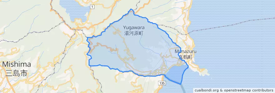 Mapa de ubicacion de 湯河原町.