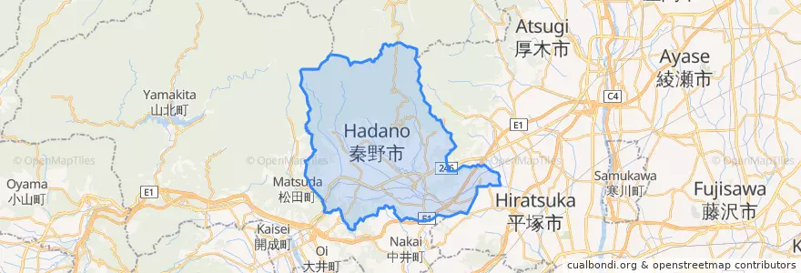 Mapa de ubicacion de 秦野市.