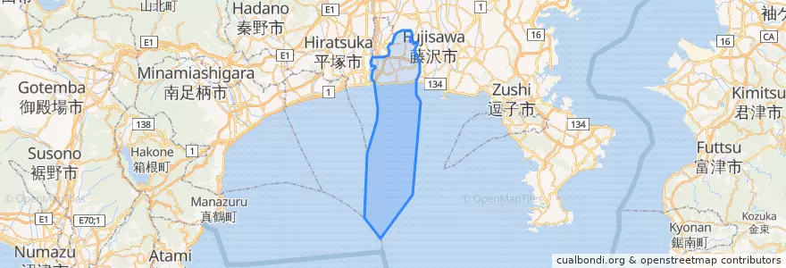 Mapa de ubicacion de 茅ヶ崎市.