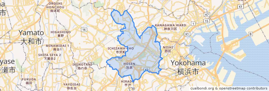 Mapa de ubicacion de 保土ヶ谷区.