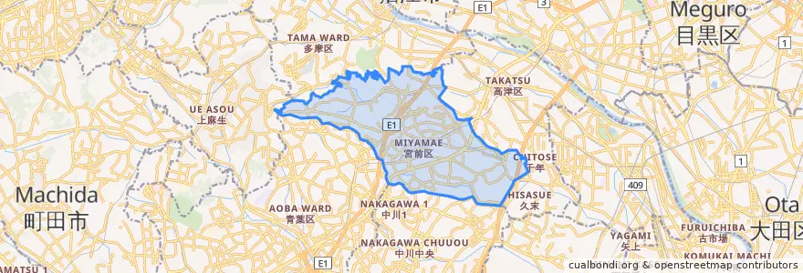 Mapa de ubicacion de Miyamae Ward.