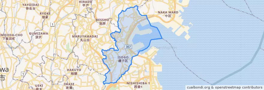 Mapa de ubicacion de 磯子区.