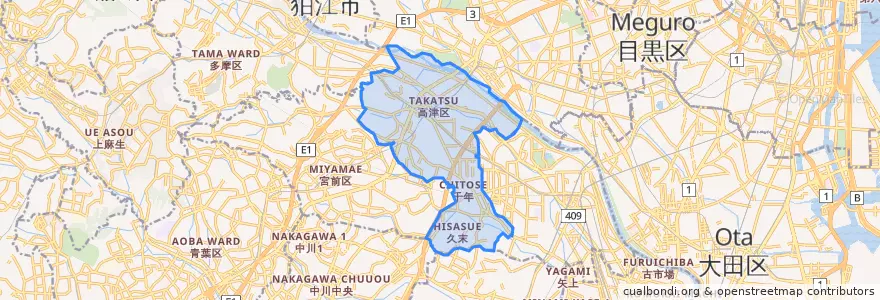 Mapa de ubicacion de Takatsu Ward.