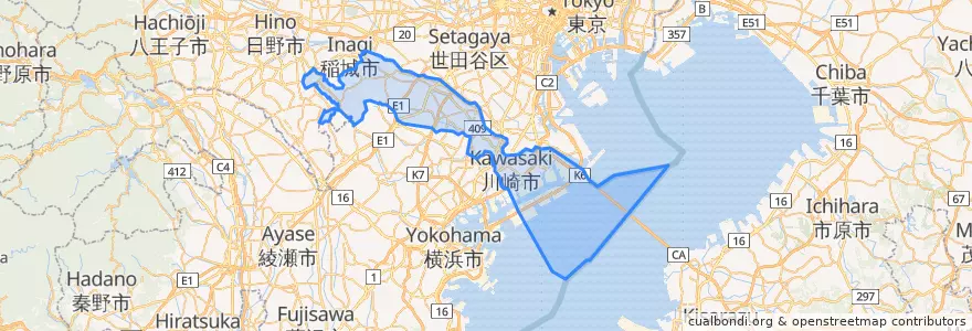 Mapa de ubicacion de Kawasaki.