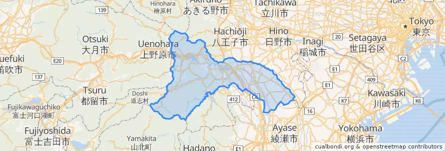 Mapa de ubicacion de 相模原市.