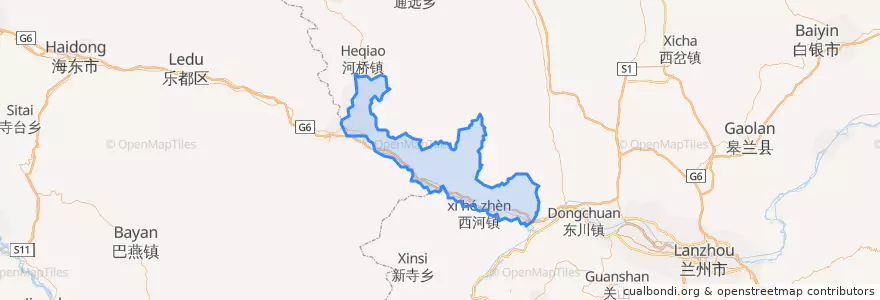 Mapa de ubicacion de 红古区.