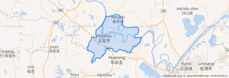 Mapa de ubicacion de 石首市.