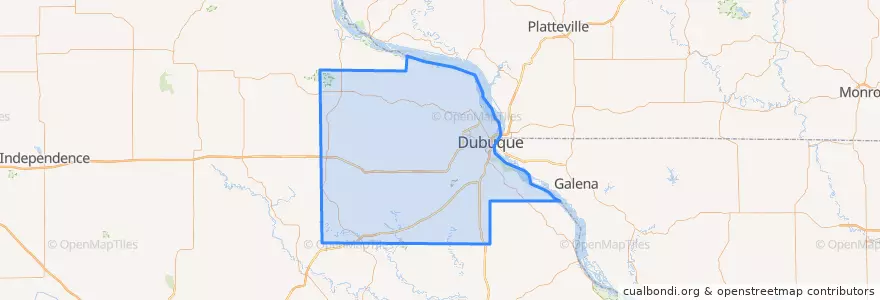 Mapa de ubicacion de Dubuque County.