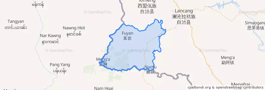 Mapa de ubicacion de Menglian Dai, Lahu and Va Autonomous County.