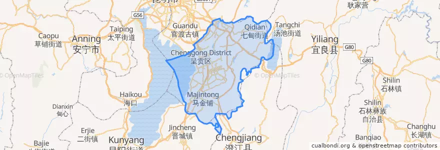 Mapa de ubicacion de 呈贡区.