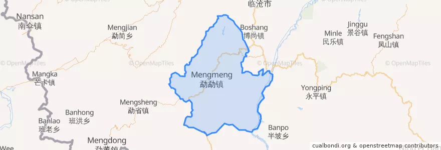 Mapa de ubicacion de Shuangjiang Lahu, Va, Blang and Dai Autonomous County.