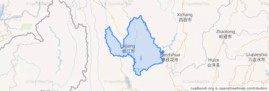 Mapa de ubicacion de Lijiang City.