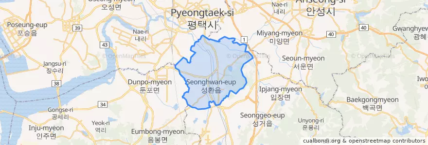 Mapa de ubicacion de Seonghwan-eup.
