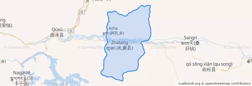 Mapa de ubicacion de གྲ་ནང་རྫོང་ / 扎囊县 / Zhanang.