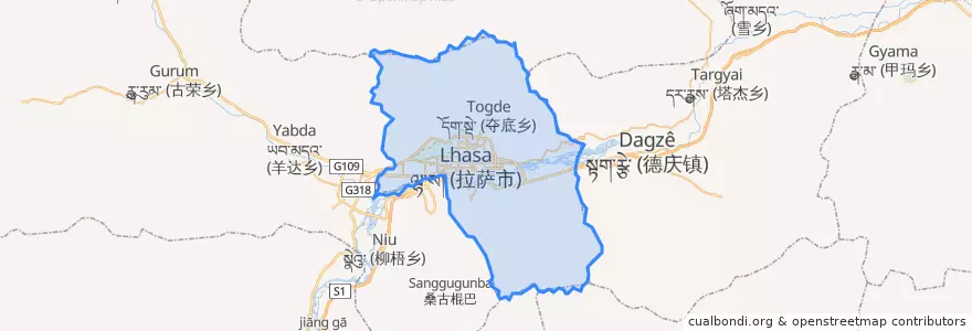 Mapa de ubicacion de ཁྲིན་ཀོན་ཆུས་ / 城关区 / Chengguan.