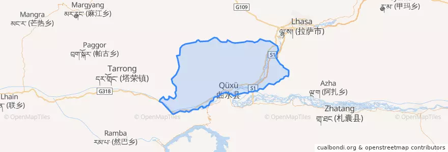 Mapa de ubicacion de ཆུ་ཤུར་རྫོང་ / 曲水县 / Qüxü.