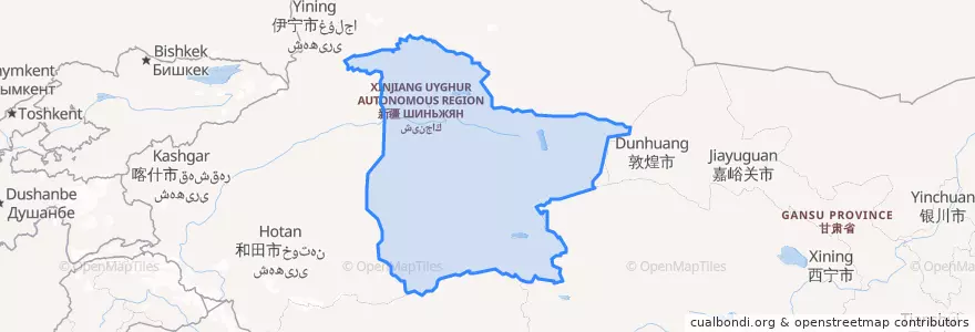 Mapa de ubicacion de 巴音郭楞蒙古自治州.