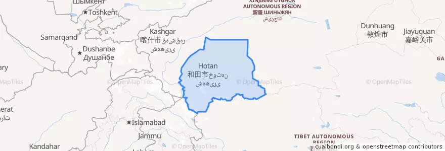 Mapa de ubicacion de Hotan Prefecture.