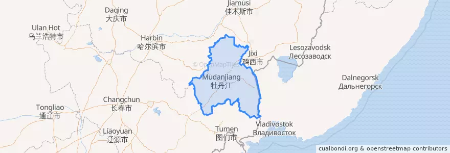 Mapa de ubicacion de Муданьцзян.