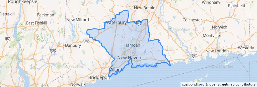Mapa de ubicacion de New Haven County.