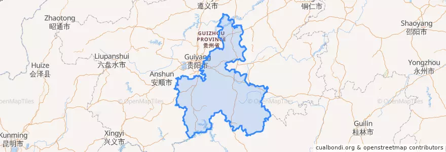 Mapa de ubicacion de Prefectura autónoma buyei y miao de Qiannan.