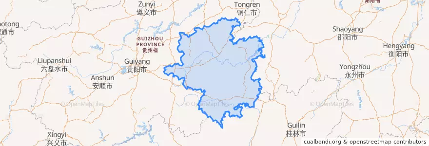 Mapa de ubicacion de 黔东南苗族侗族自治州.