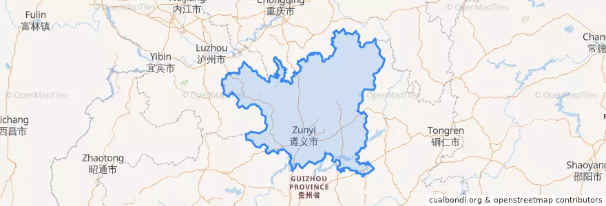 Mapa de ubicacion de 遵义市.