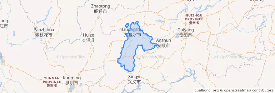Mapa de ubicacion de 六盘水市 Liupanshui.