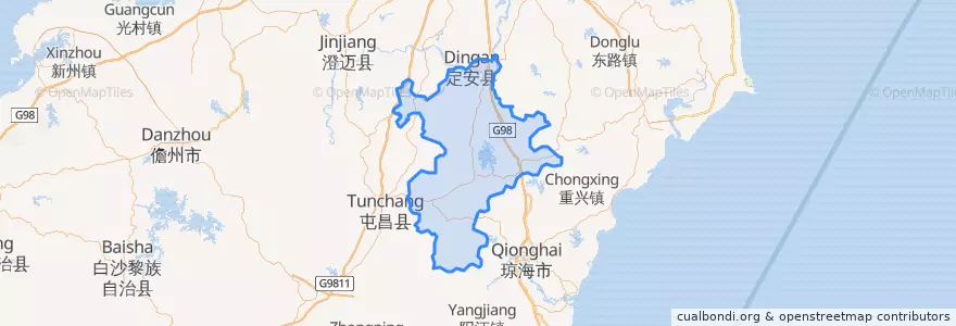 Mapa de ubicacion de 定安县.